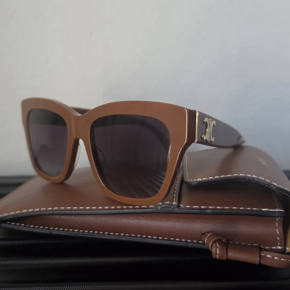 Celine Brown Square Sunglasses with Gold C Logo